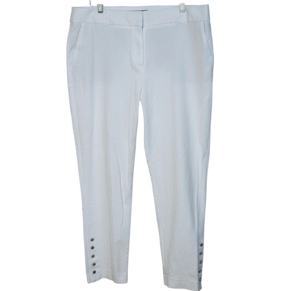Talbots Hampshire Ankle Pants Women Gold Button Detail White Stretch Nautical 16